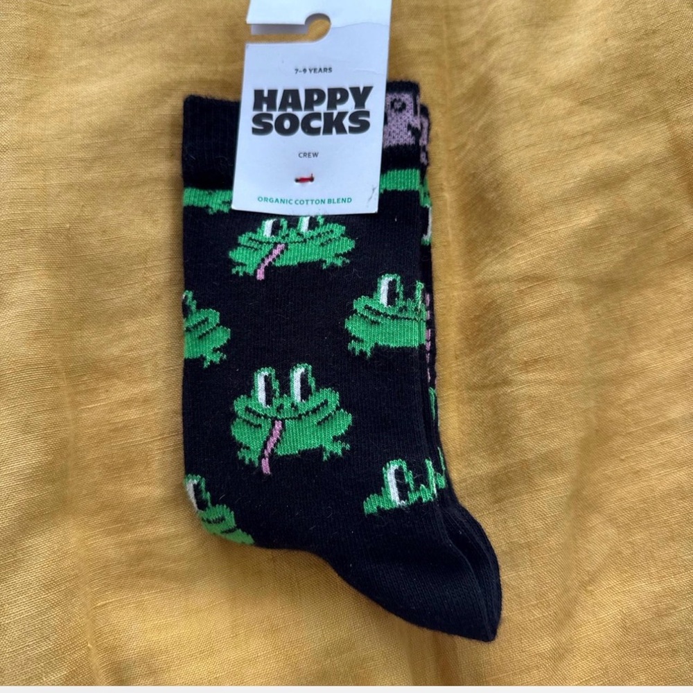 Happy Socks Black and Green Frog Design Crew Socks